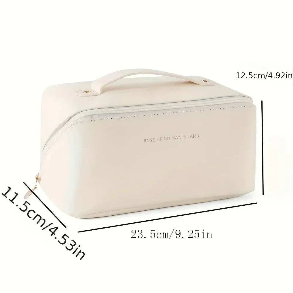 stylish PU leather travel makeup bag with zipper closure and spacious interior for organizing beauty essentials